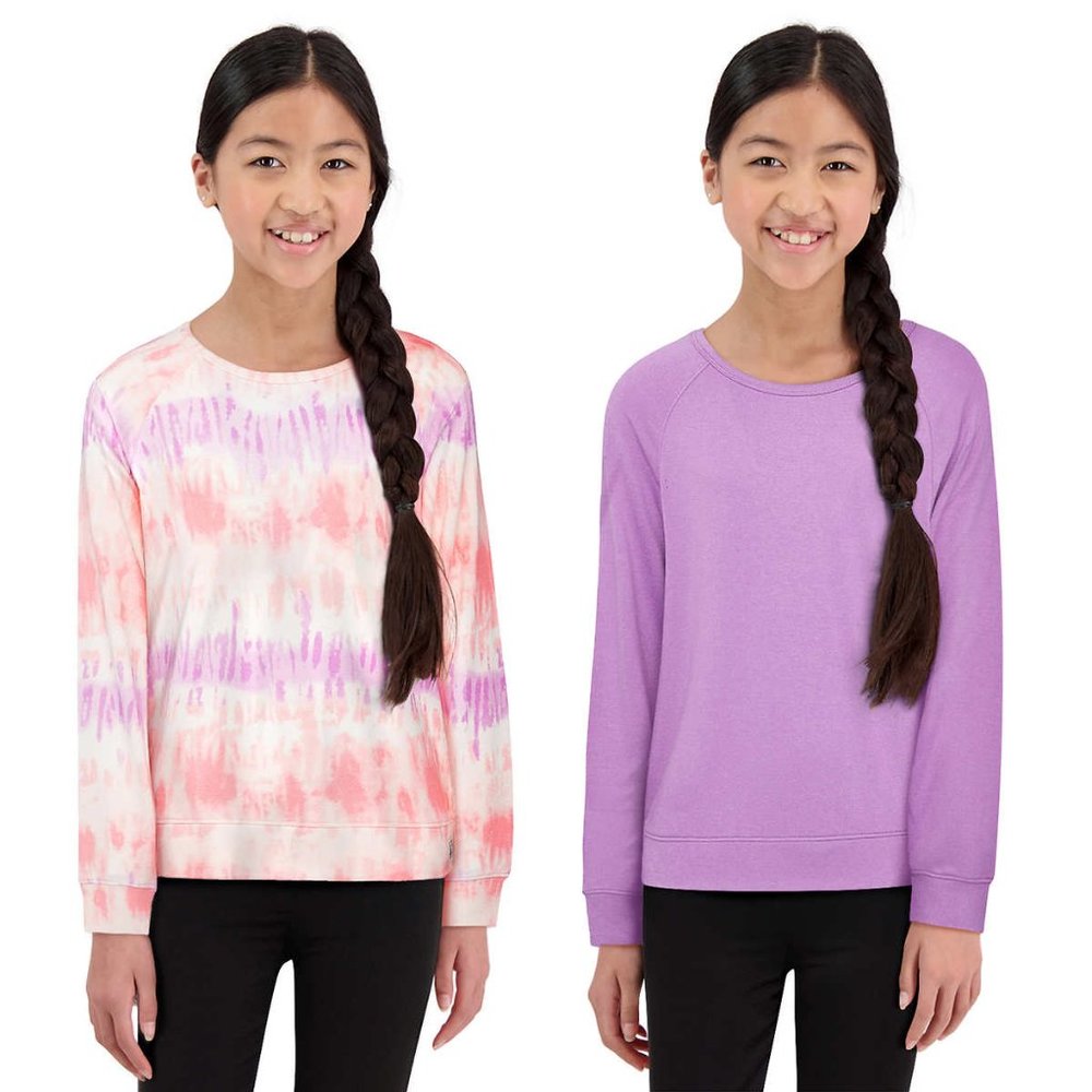 Lucky Brand Girls Youth Long Sleeve Knit Tops 2-PACK Tee Shirts Purple + Tie Dye